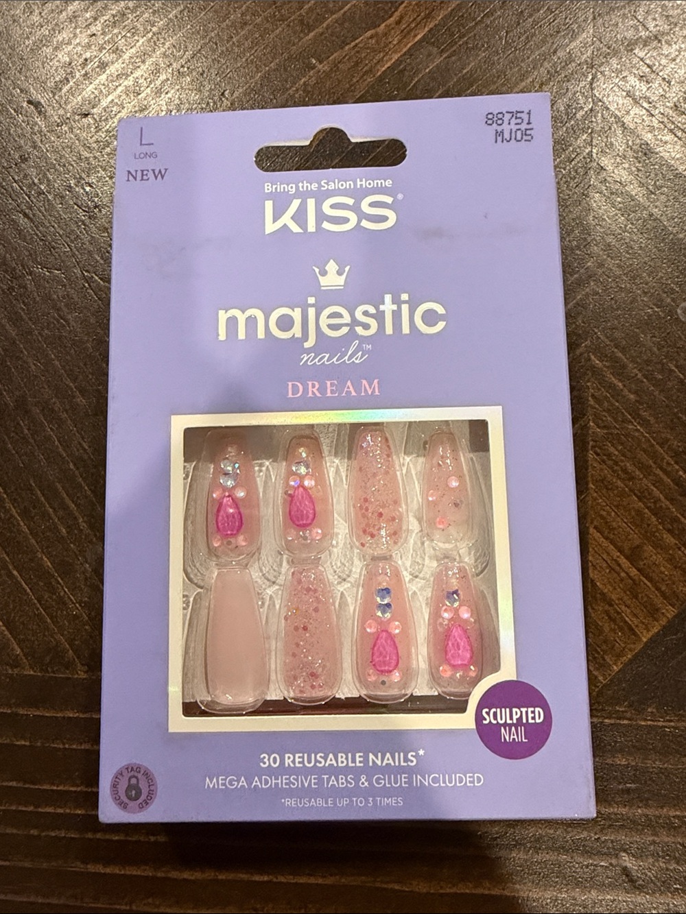 Kiss Majestic Dream Press-On Nails - Light Pink with Hot Pink Gems